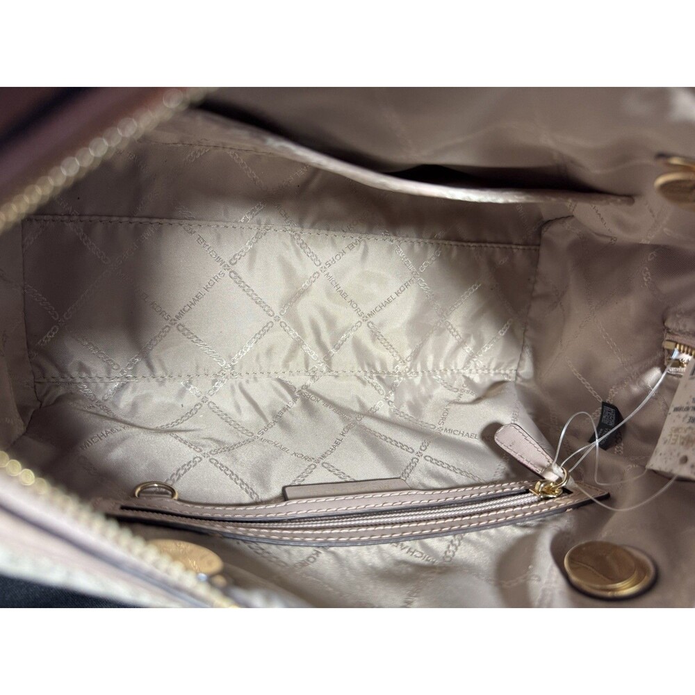 MICHAEL KORS BLAIRE VANILLA PINK LOGO GOLD CHAIN MED DUFFLE SATCHEL BAG *READ*** - Picture 12 of 13